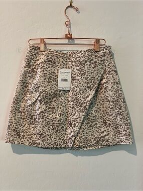 Free People Taupe and Cream Animal-Print A-Line Mini Skirt